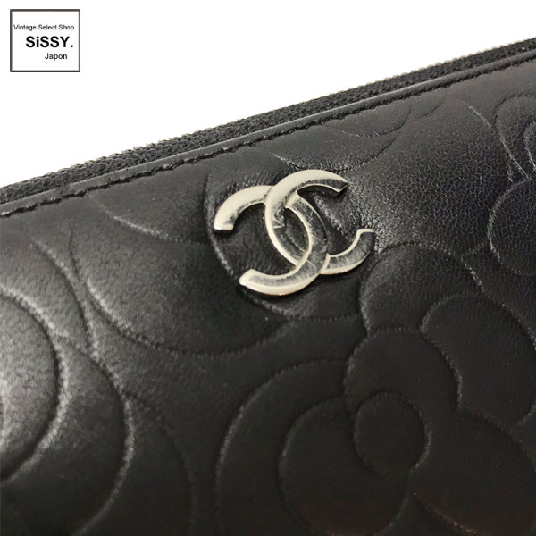 ■シャネル■ カメリア ラウンドファスナー ラムスキン 長財布 ブラック 16番台 【CHANEL】