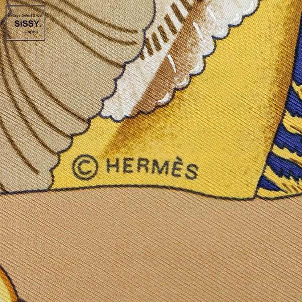 ■エルメス■ スカーフ カレ90 「SOLEIL DE SOIE」 シルク ベージュ ネイビー マルチカラー 【HERMES】