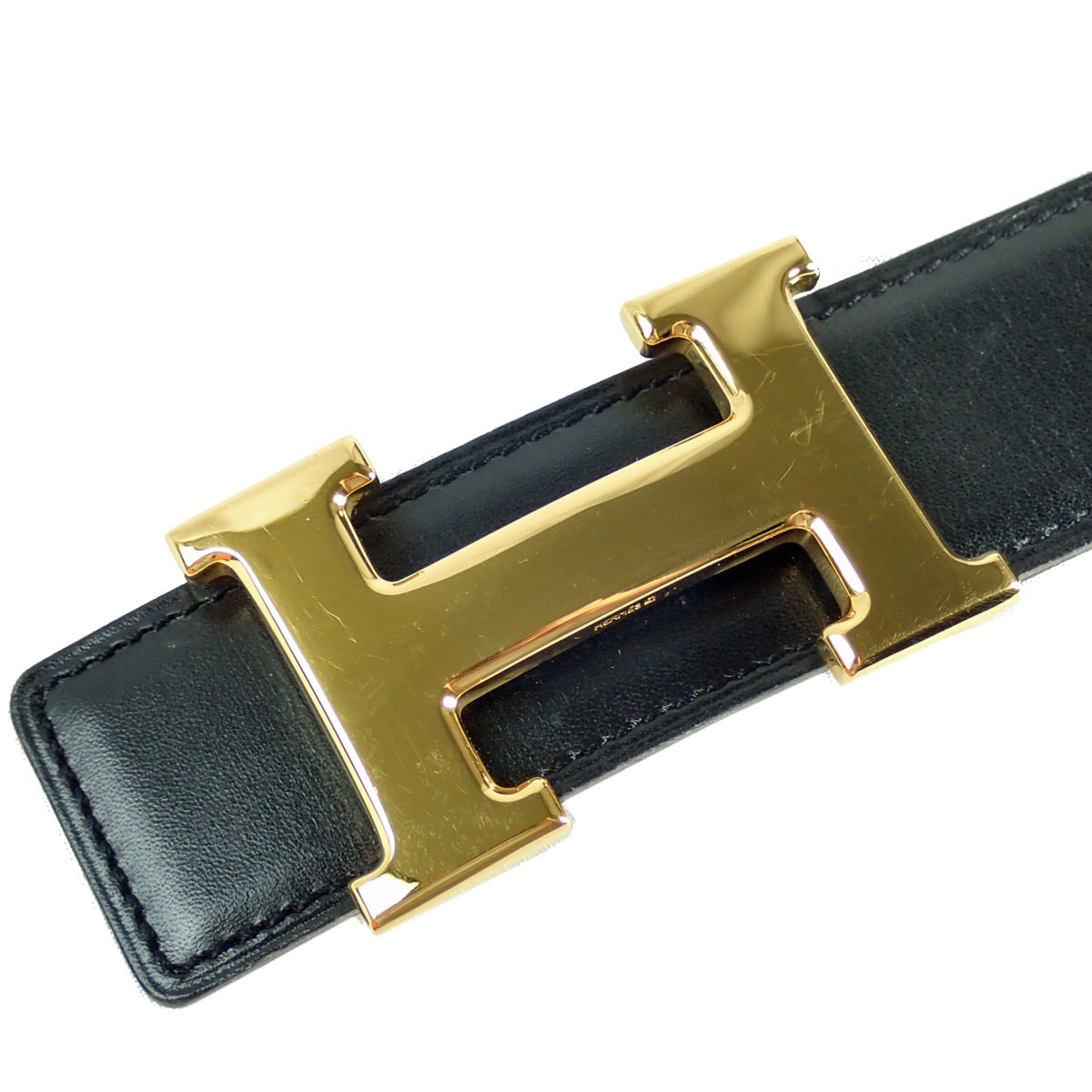 HERMES エルメス Hベルト ゴールド金具 ブラック/ブラウン系 75 □A刻印(1997年製造)