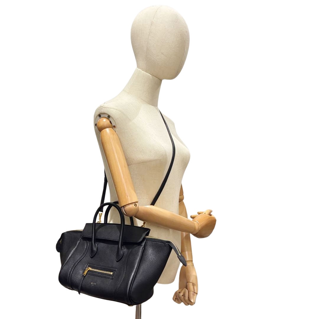 CELINE セリーヌ リトルラゲージ ニューラゲージ 2WAYハンドバッグ グレインドカーフスキン ブラック/ゴールド金具 2026SS