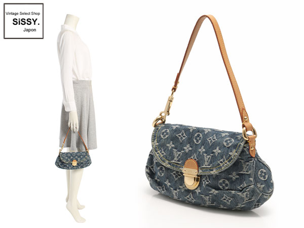 ルイヴィトン ■LOUIS VUITTON■ ショルダー ハンドバッグ モノグラムデニム ミニ プリーティ キャンバス レザー ブルー Ｍ95050