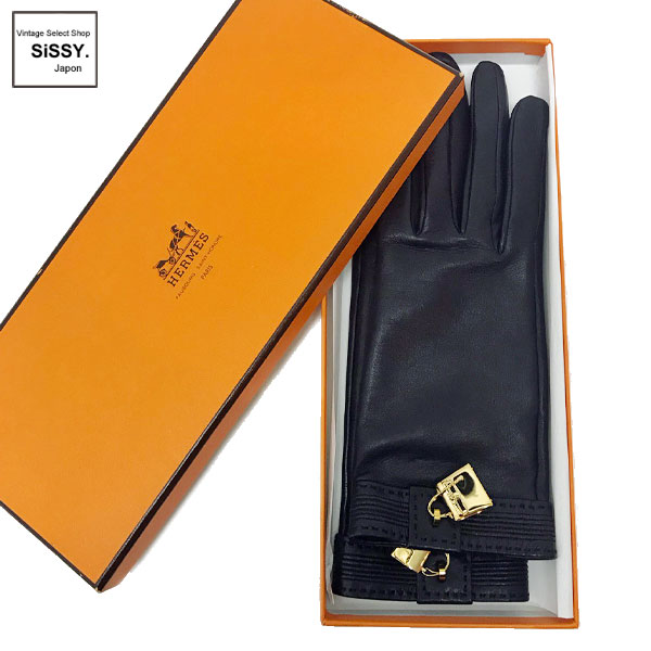 ■エルメス■ グローブ 手袋 ソヤ ケリー コンスタンス チャーム ラムレザー ブラック 7 【HERMES】