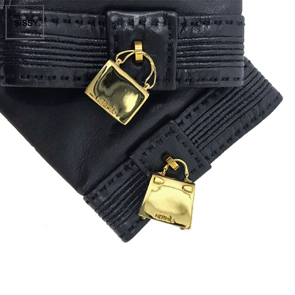 ■エルメス■ グローブ 手袋 ソヤ ケリー コンスタンス チャーム ラムレザー ブラック 7 【HERMES】