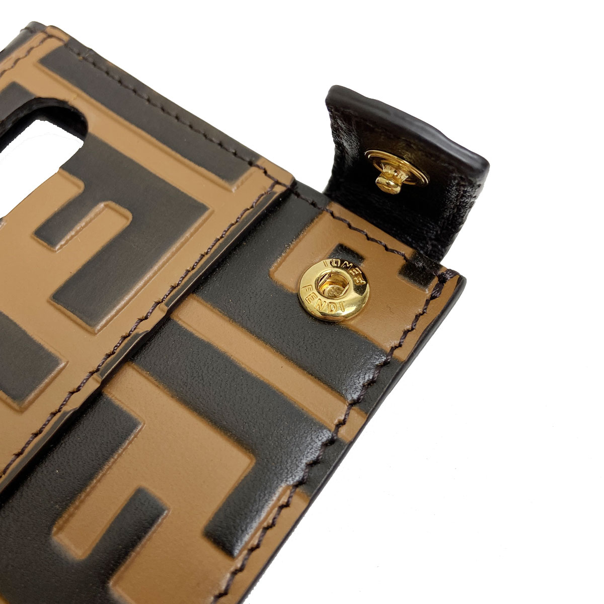 FENDI フェンディ iPhoneX チェーンショルダー スマホケース スマホカバー ズッカ ブラウン