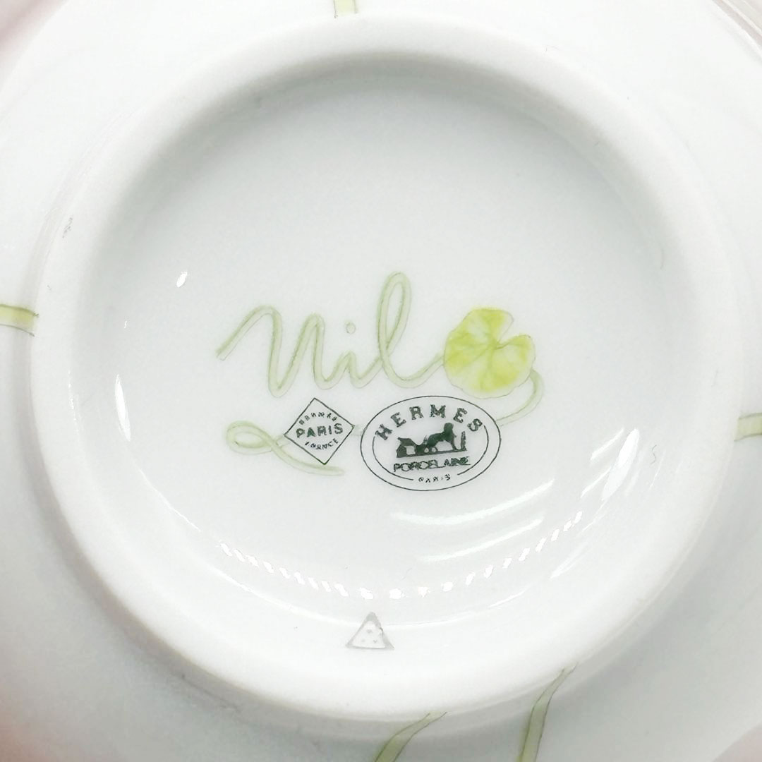 HERMES エルメス 茶器 蓋/茶托付き 湯呑み カップ ナイルの庭 ホワイト グリーン 陶器