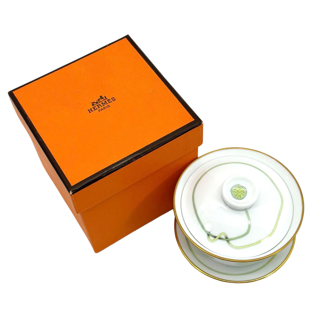 HERMES エルメス 茶器 蓋/茶托付き 湯呑み カップ ナイルの庭 ホワイト グリーン 陶器