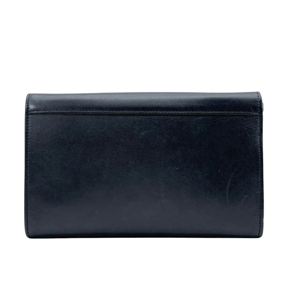 CELINE セリーヌ ポケット ラージ フラップ オン チェーンウォレット 財布 レザー ブラック/ゴールド金具