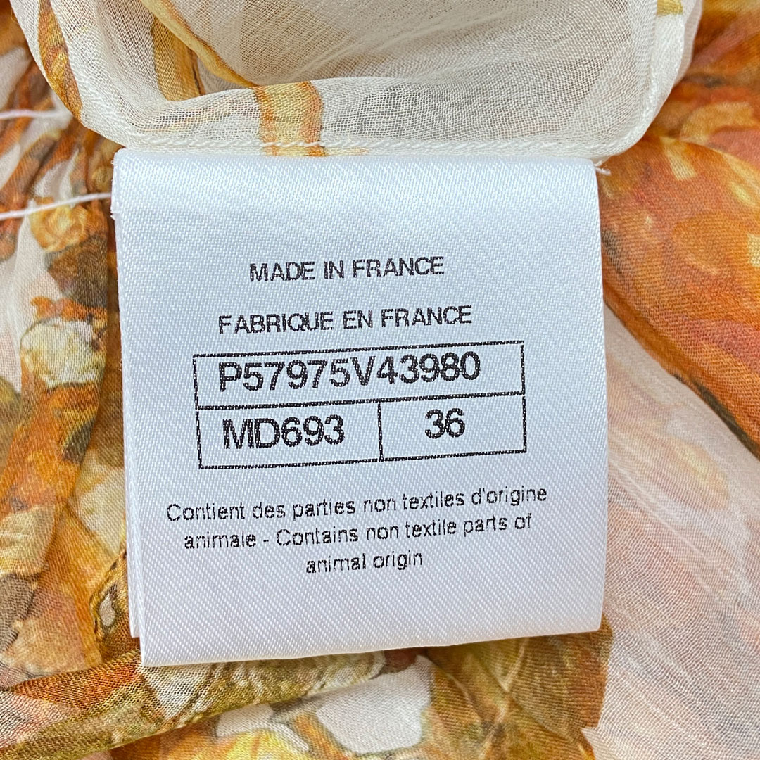 CHANEL シャネル シフォン 長袖ブラウス シルク 36 フクロウボタン P57975