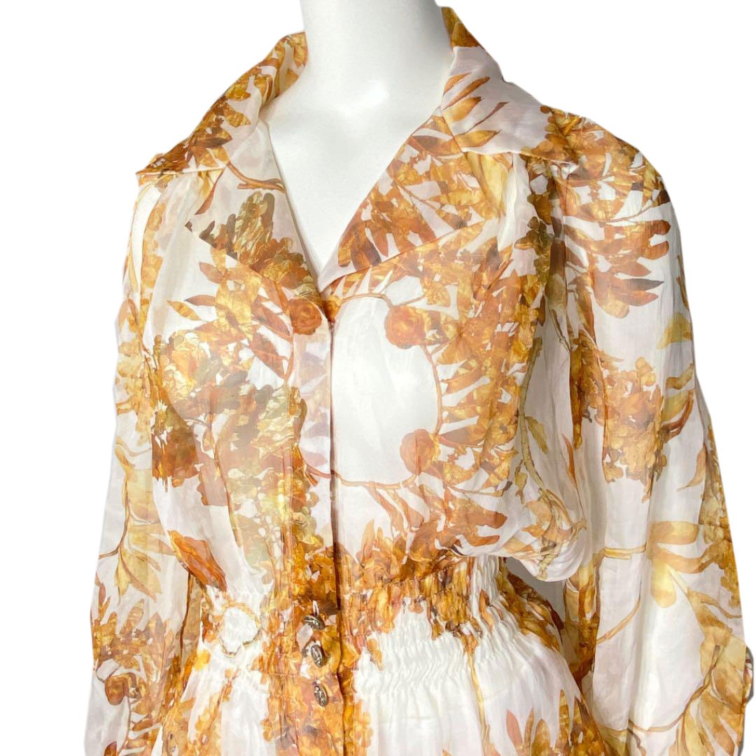 CHANEL シャネル シフォン 長袖ブラウス シルク 36 フクロウボタン P57975