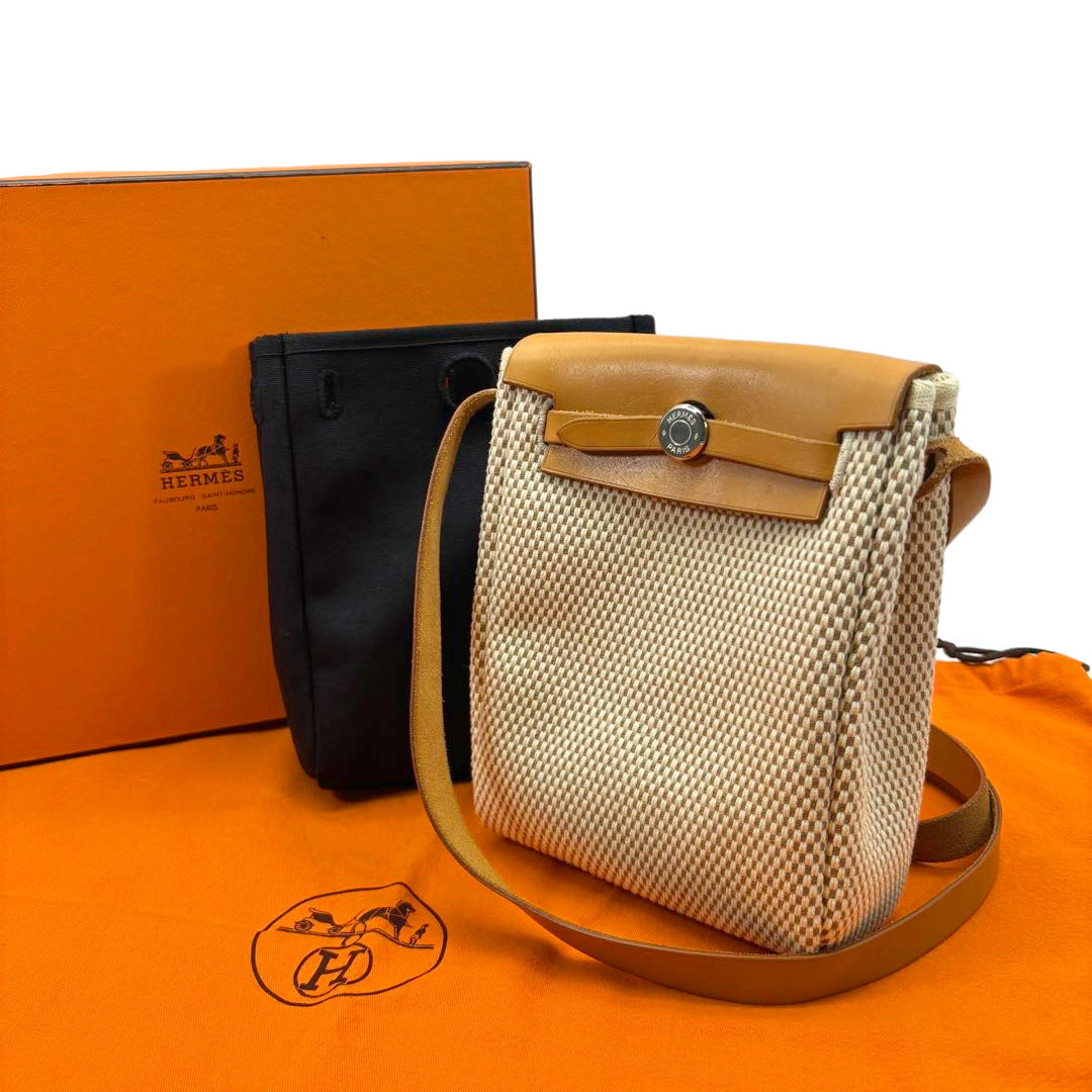 HERMES エルメス エールバッグTPM ショルダーバッグ トワルGM/トワルオフィシェ/カーフレザー ベージュ ナチュラル ブラック