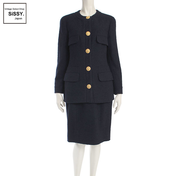 シャネル セットアップ スカートスーツ ウール100% ネイビー 40(M)