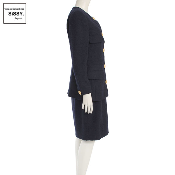 シャネル セットアップ スカートスーツ ウール100% ネイビー 40(M)