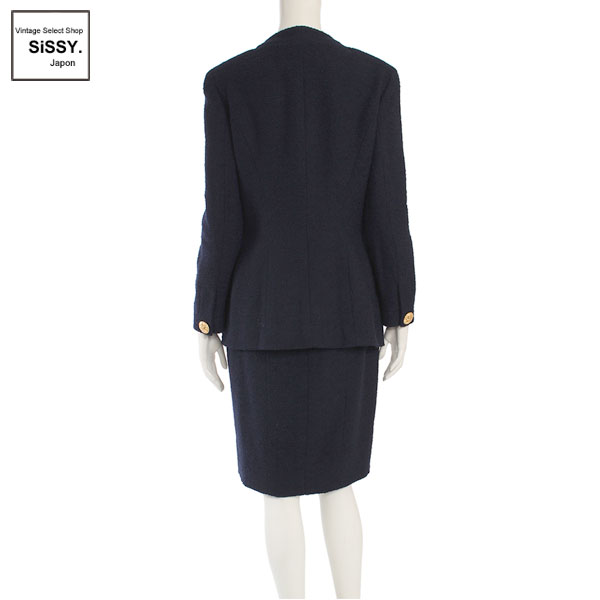 シャネル セットアップ スカートスーツ ウール100% ネイビー 40(M)
