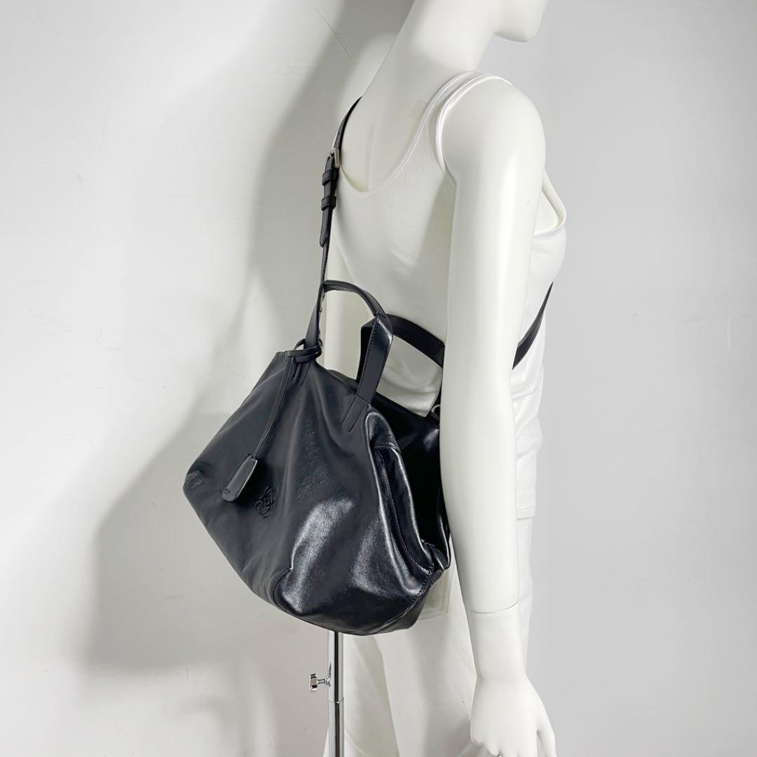 LOEWE ロエベ 2WAY ハンドバッグ レザー ブラック シルバー金具