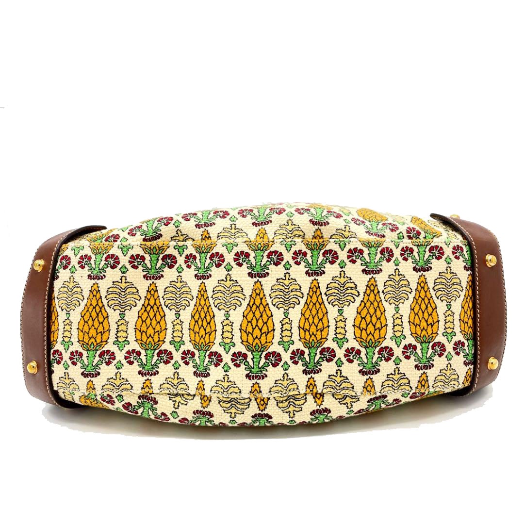 GUCCI グッチ トートバッグ キャンバス レザー 植物柄 ベージュ