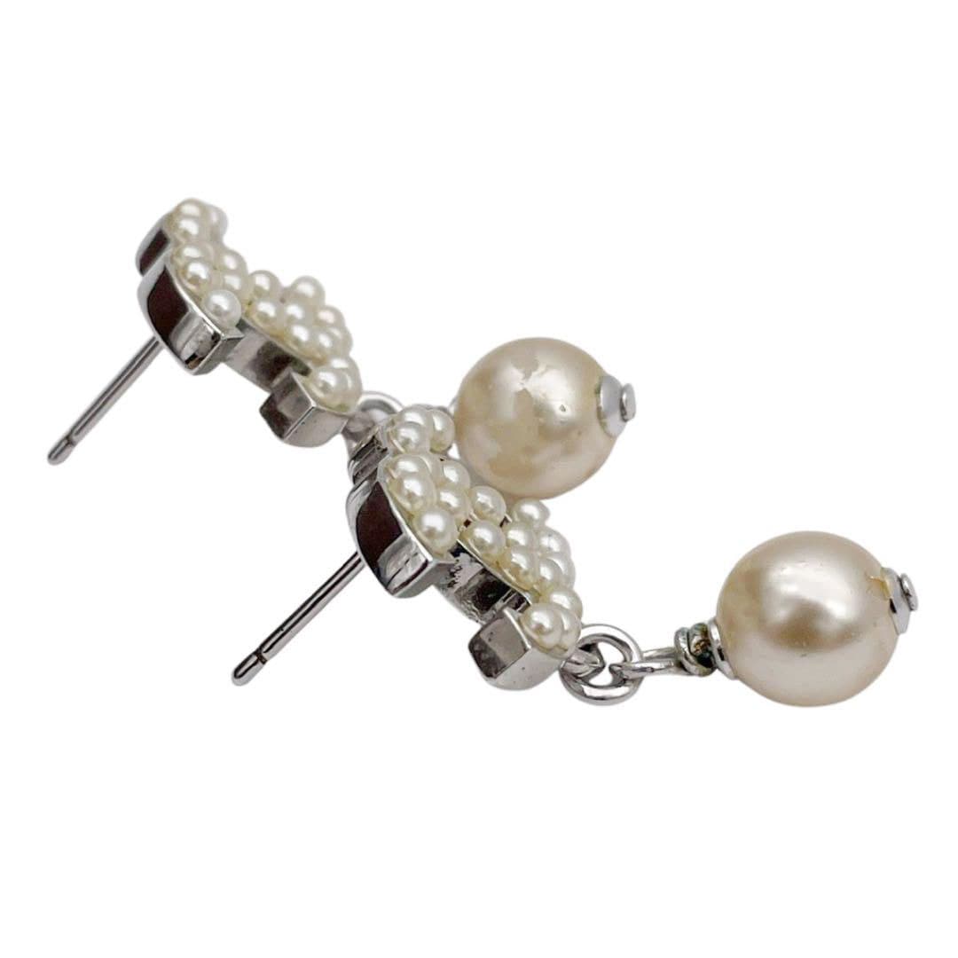 CHANEL シャネル スイングピアス ココマーク フェイクパール シルバー 