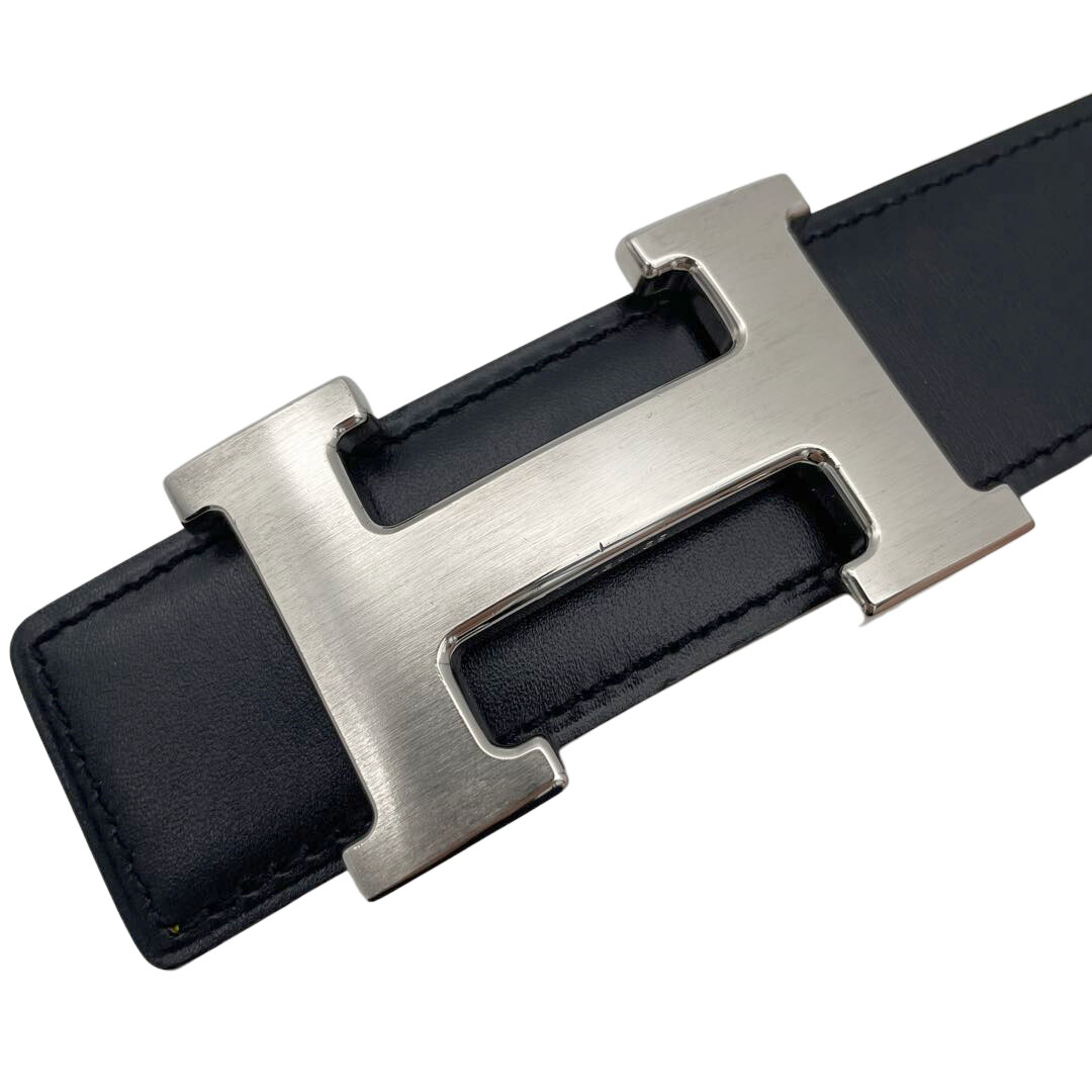 HERMES エルメス Hベルト コンスタンス 65 リバーシブル ボックスカーフ/ヴォーエプソン ブラック/イエロー /マットシルバー金具 □A刻印