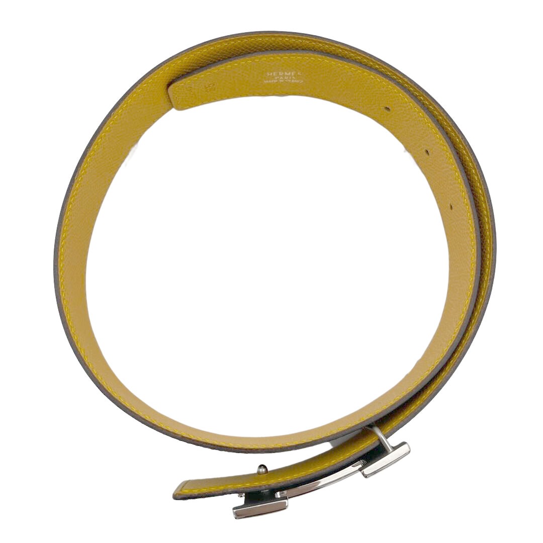 HERMES エルメス Hベルト コンスタンス 65 リバーシブル ボックスカーフ/ヴォーエプソン ブラック/イエロー /マットシルバー金具 □A刻印