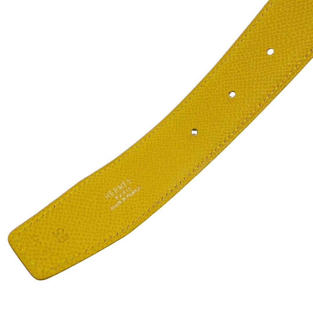 HERMES エルメス Hベルト コンスタンス 65 リバーシブル ボックスカーフ/ヴォーエプソン ブラック/イエロー /マットシルバー金具 □A刻印