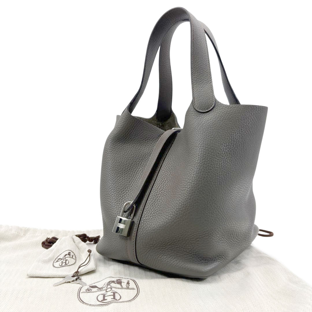 HERMES エルメス ハンドバッグ ピコタンロック22 MM トリヨンクレマンス エタン シルバー金具 C刻印