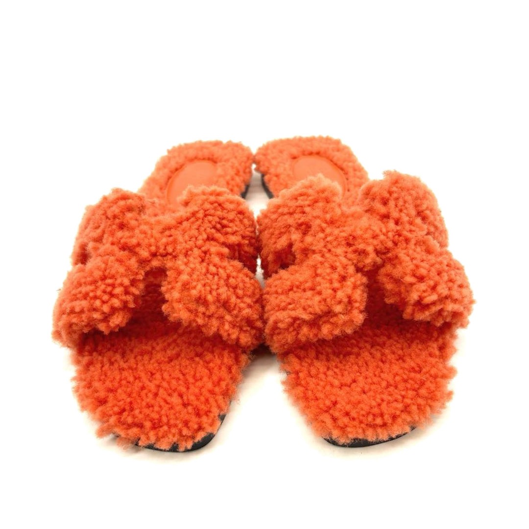 HERMES エルメス サンダル オラン ムートン シープスキン オレンジ 35