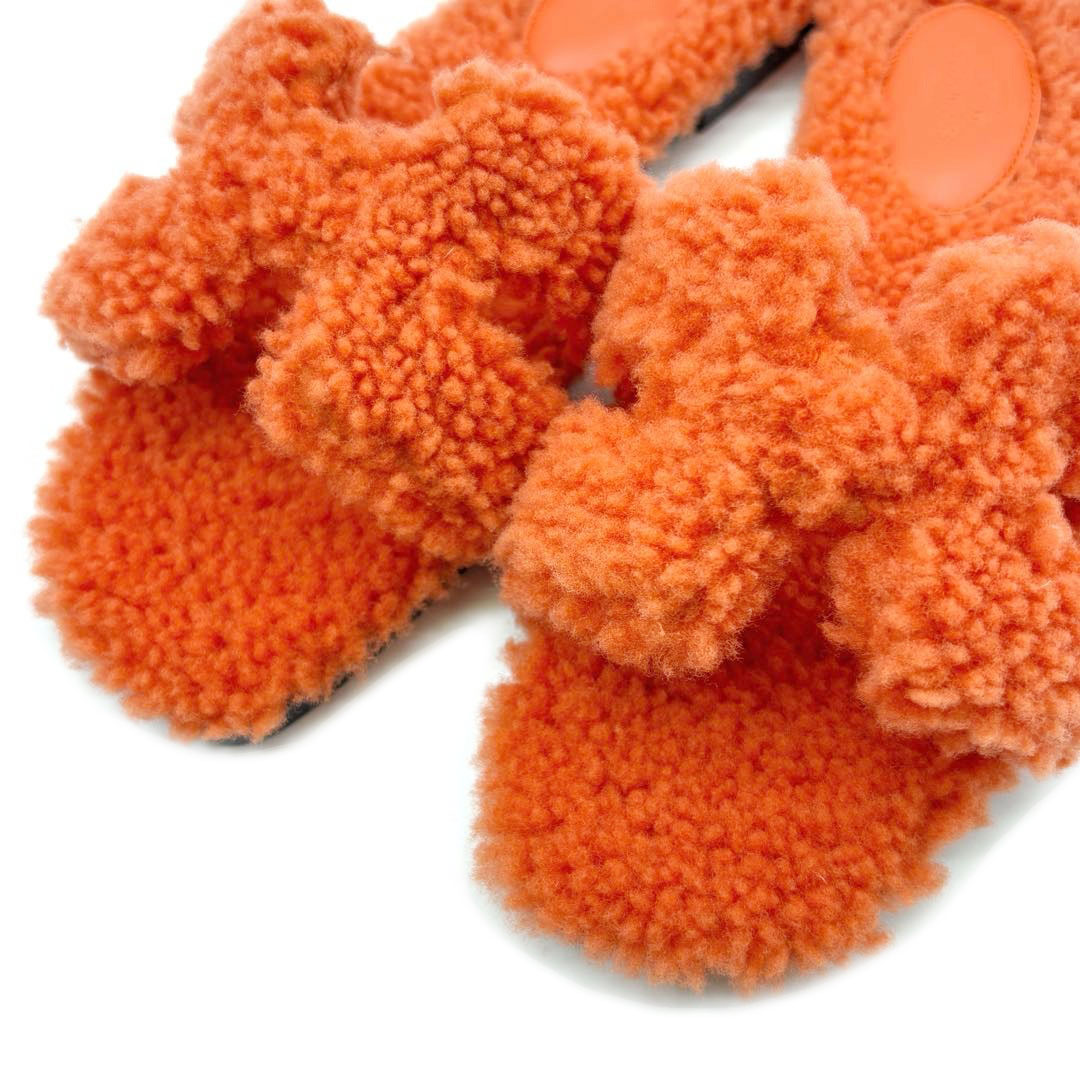 HERMES エルメス サンダル オラン ムートン シープスキン オレンジ 35