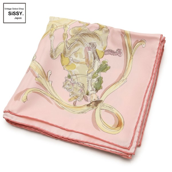 HERMES エルメス カレ90 スカーフ ピンクベージュパステル系 シルク HERMES エルメス カレ90 スカーフ ピンクベージュパステル系 シルク