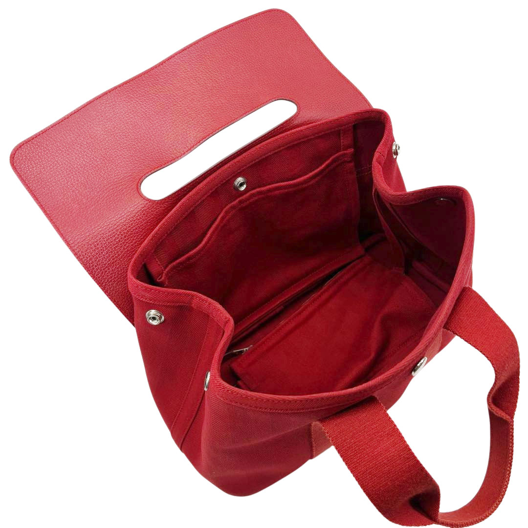 HERMES エルメス ハンドバッグ ヴァルパライソPM トワルシェブロン/レザー レッド □J刻印