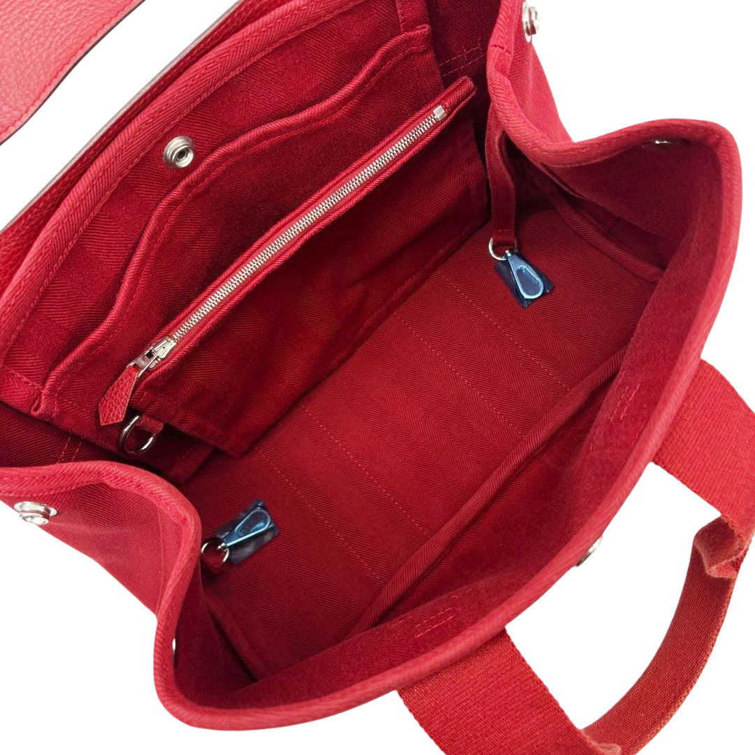 HERMES エルメス ハンドバッグ ヴァルパライソPM トワルシェブロン/レザー レッド □J刻印