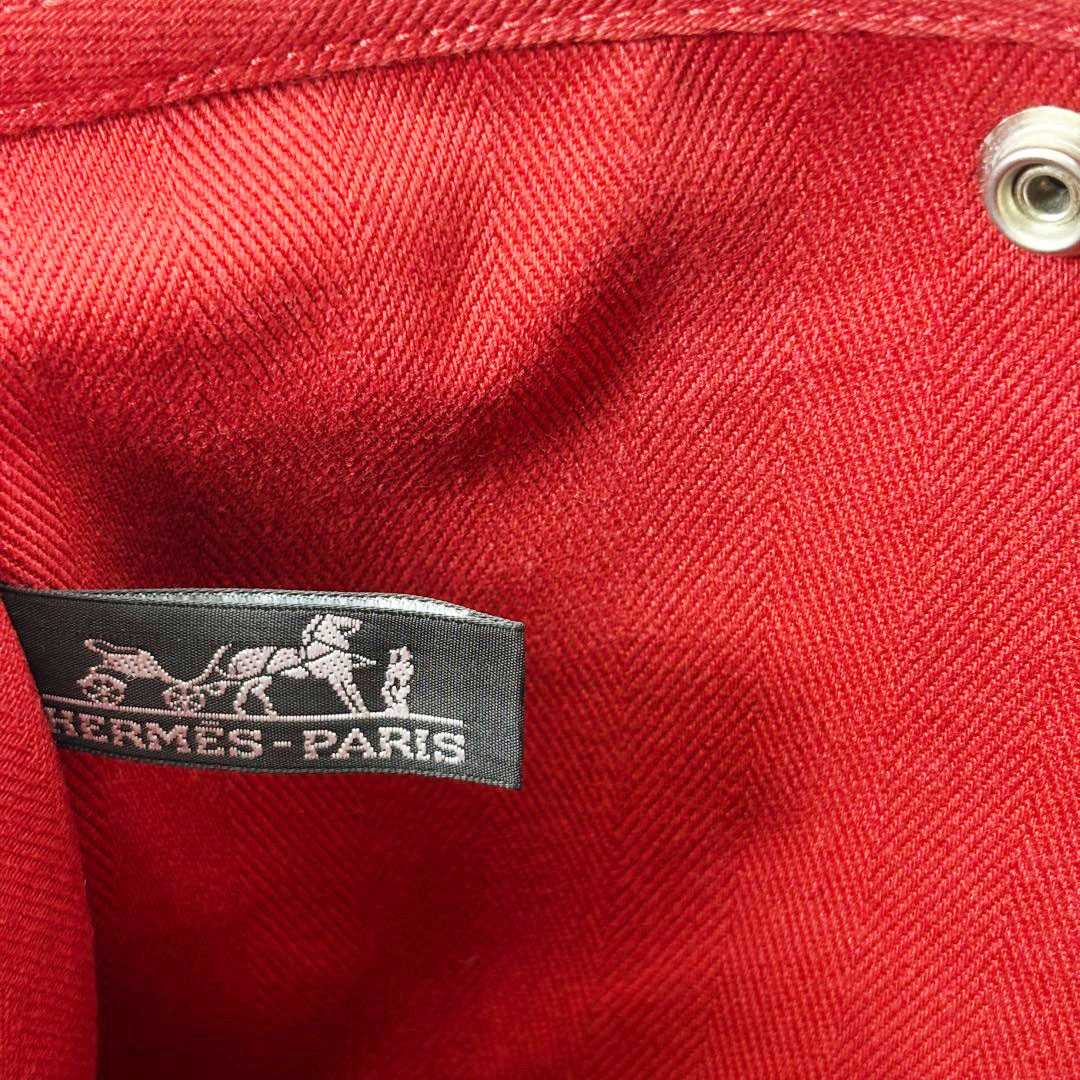 HERMES エルメス ハンドバッグ ヴァルパライソPM トワルシェブロン/レザー レッド □J刻印