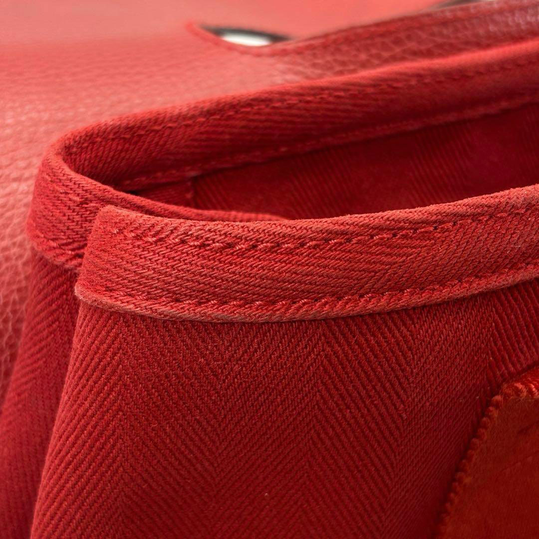 HERMES エルメス ハンドバッグ ヴァルパライソPM トワルシェブロン/レザー レッド □J刻印