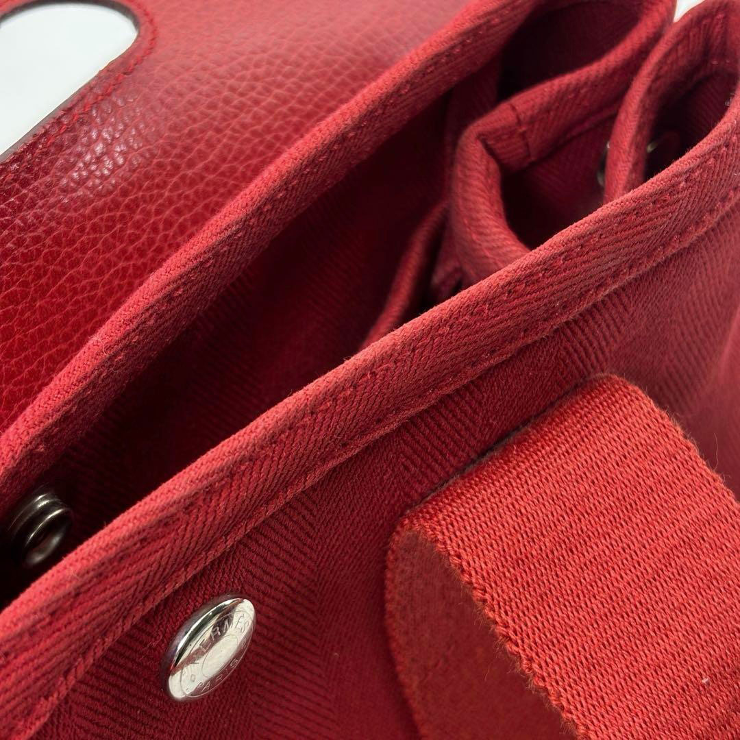 HERMES エルメス ハンドバッグ ヴァルパライソPM トワルシェブロン/レザー レッド □J刻印
