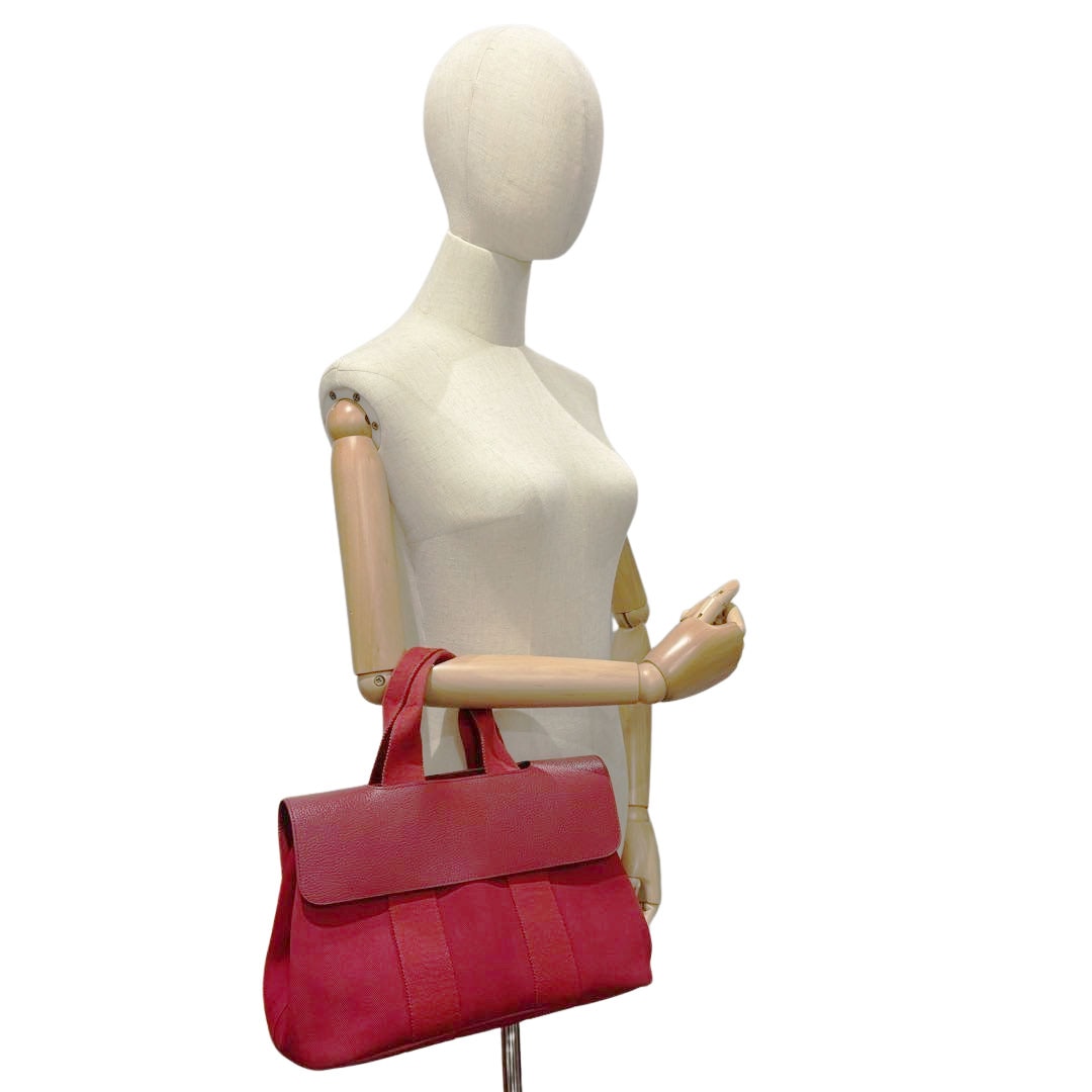 エルメス ヴァルパライソ PM ハンド トート バッグ トワルシェブロン エルメス ヴァルパライソPM トワルシェブロン×レザー ブラウン系