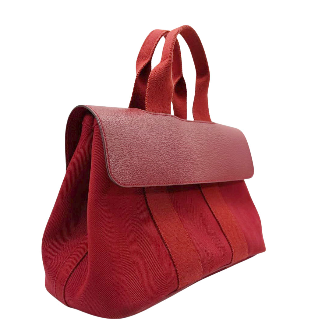 エルメス ヴァルパライソ PM ハンド トート バッグ トワルシェブロン エルメス ヴァルパライソPM トワルシェブロン×レザー ブラウン系