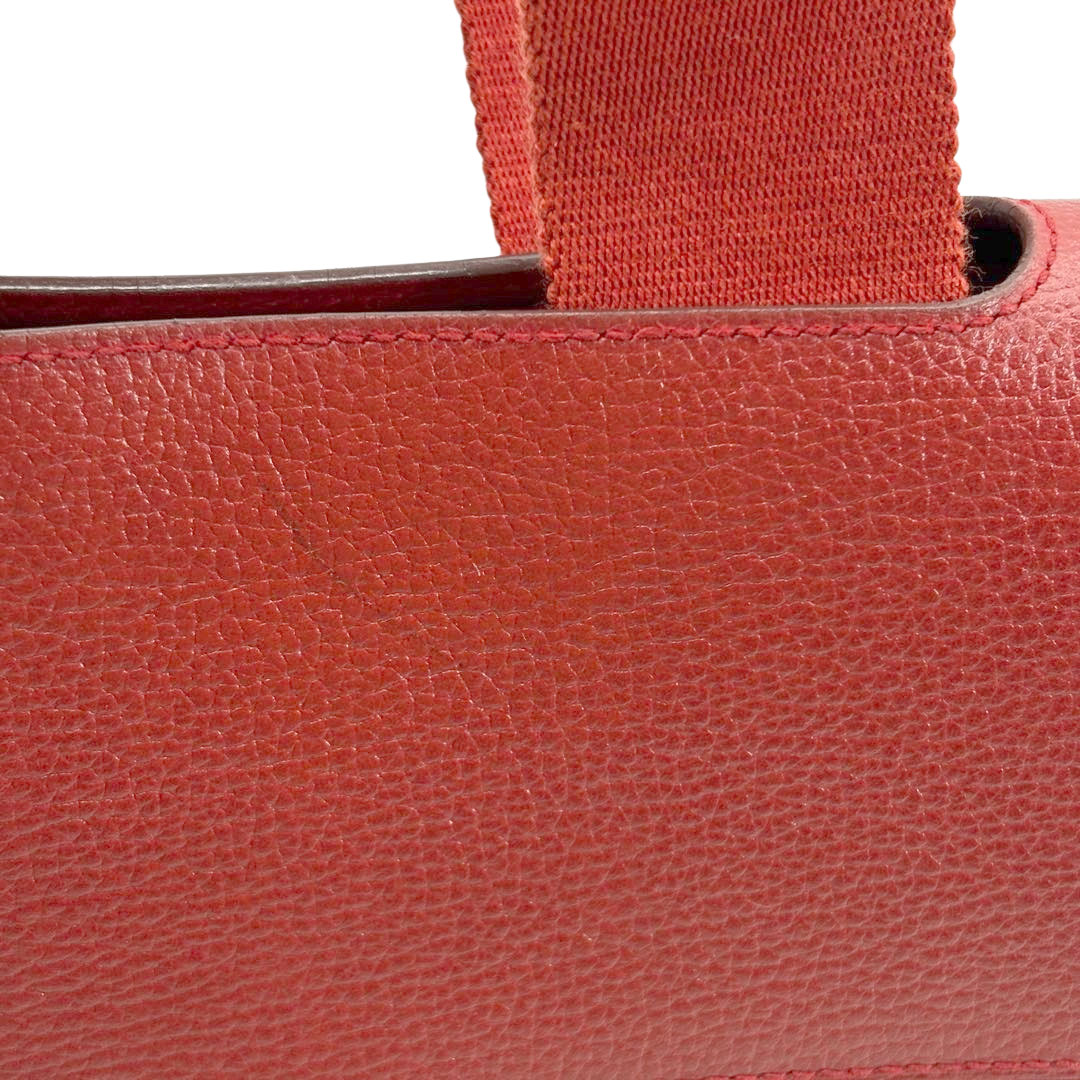 HERMES エルメス ハンドバッグ ヴァルパライソPM トワルシェブロン/レザー レッド □J刻印