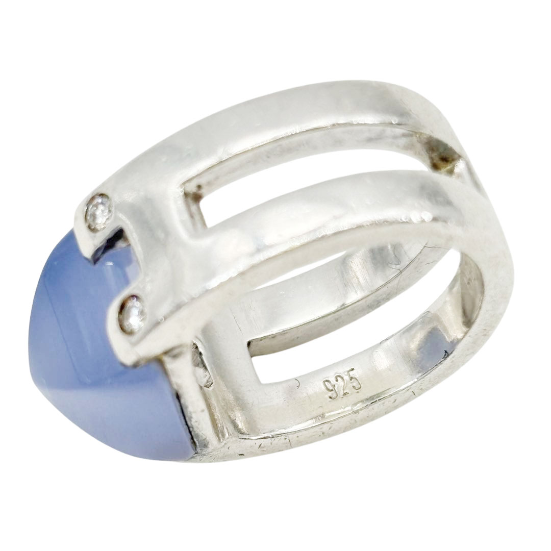 HERMES エルメス リング 指輪 メドール カルセドニー ダイヤモンド4P #50(約9号) 925 シルバー 9.3g