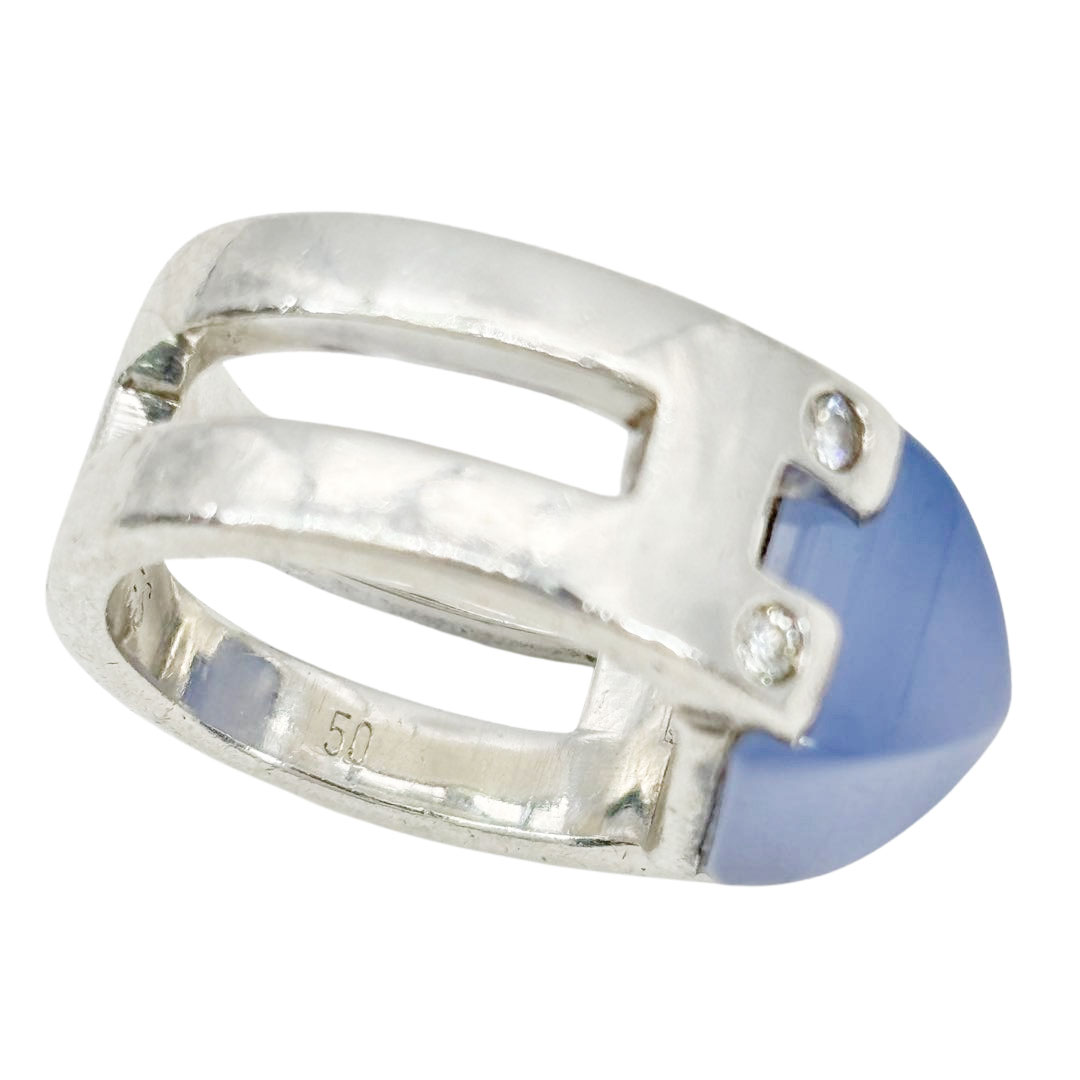 HERMES エルメス リング 指輪 メドール カルセドニー ダイヤモンド4P #50(約9号) 925 シルバー 9.3g