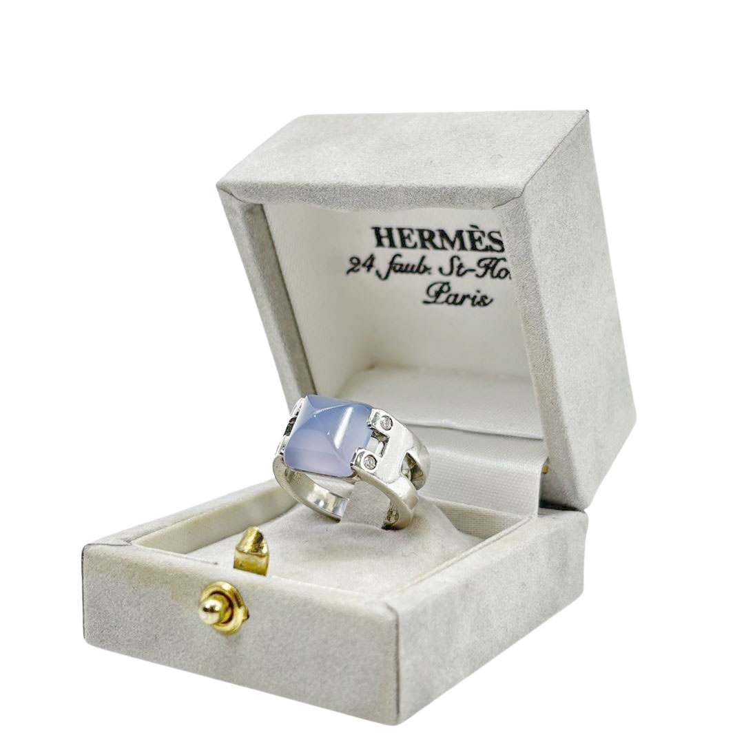 HERMES エルメス リング 指輪 メドール カルセドニー ダイヤモンド4P #50(約9号) 925 シルバー 9.3g
