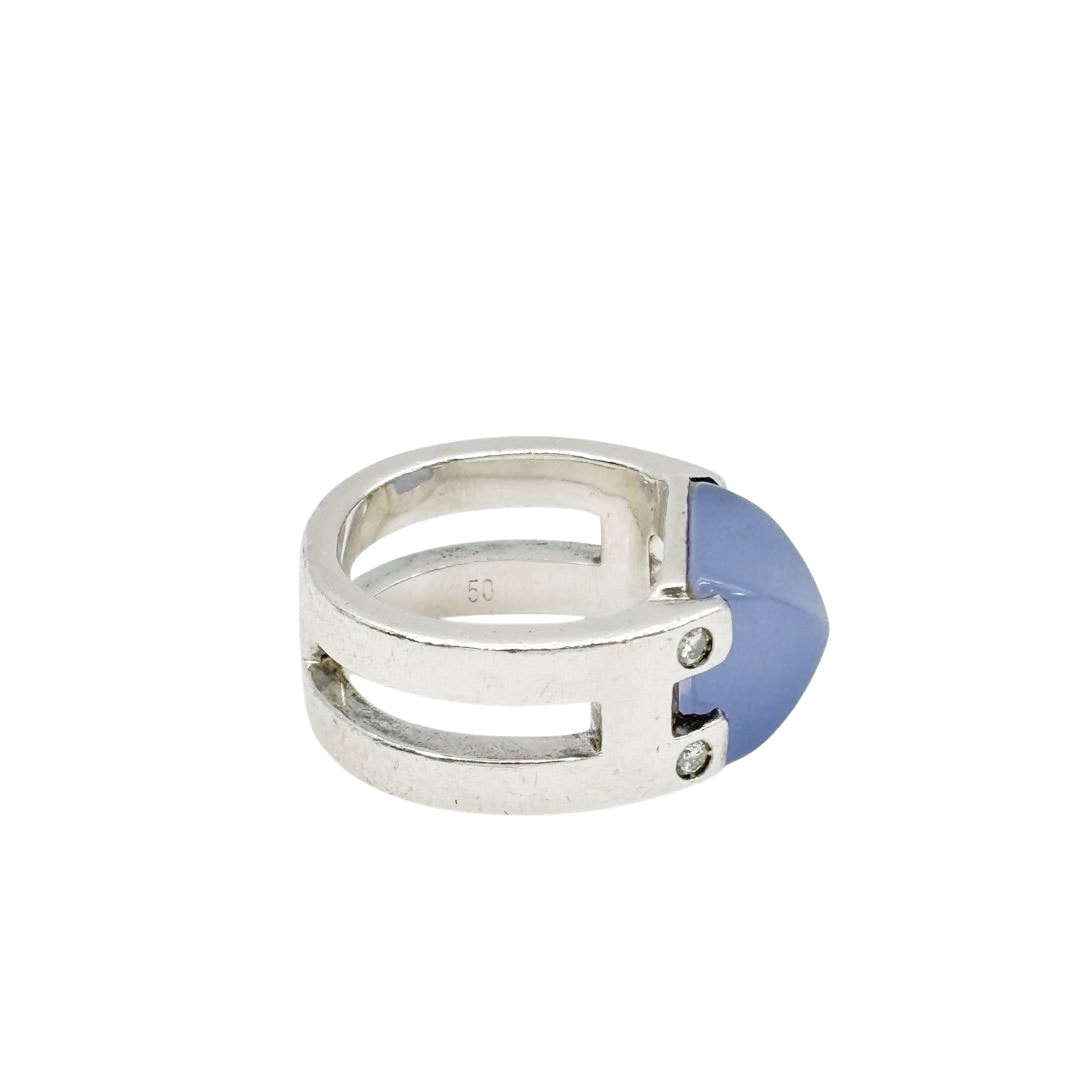 HERMES エルメス リング 指輪 メドール カルセドニー ダイヤモンド4P #50(約9号) 925 シルバー 9.3g