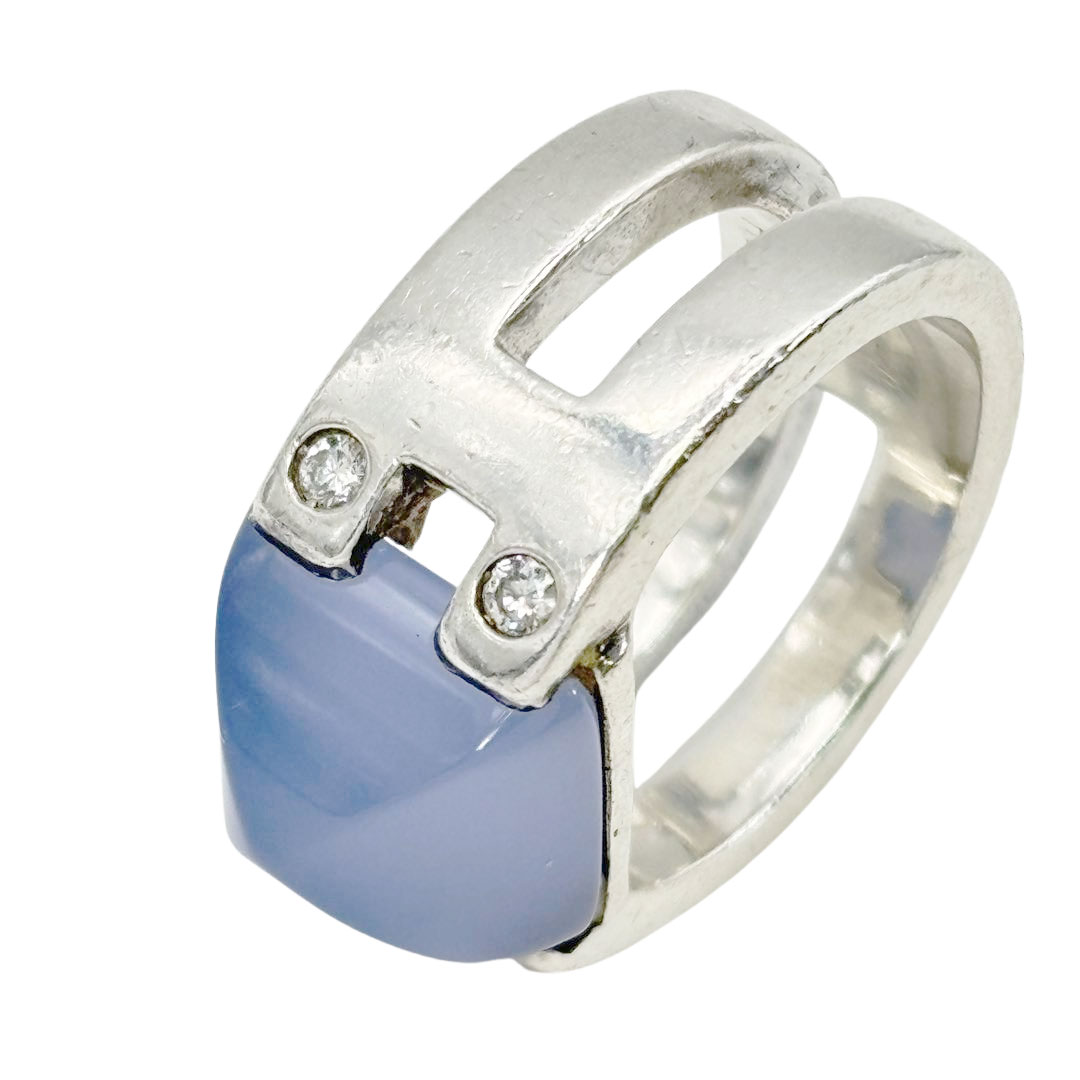 HERMES エルメス リング 指輪 メドール カルセドニー ダイヤモンド4P #50(約9号) 925 シルバー 9.3g