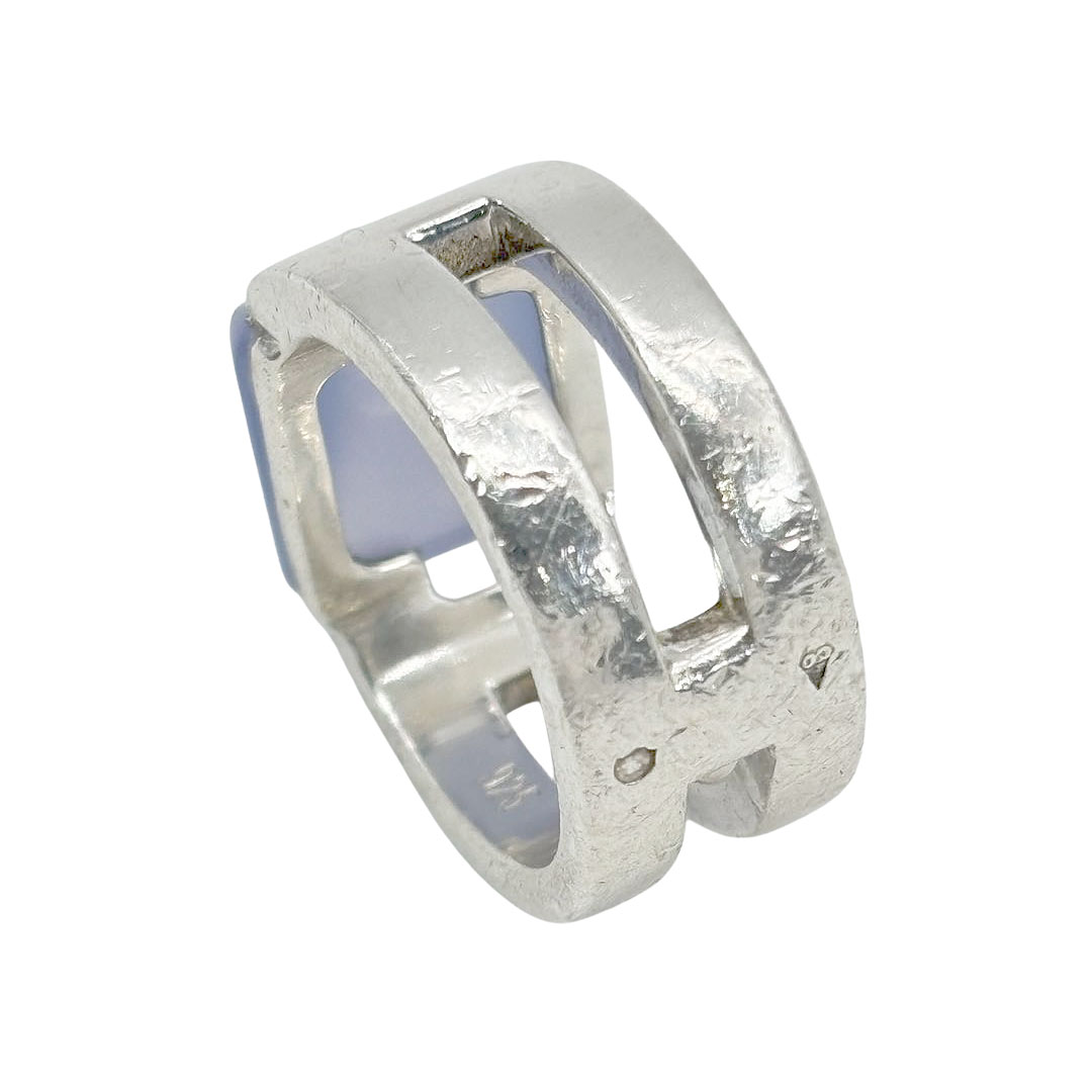 HERMES エルメス リング 指輪 メドール カルセドニー ダイヤモンド4P #50(約9号) 925 シルバー 9.3g