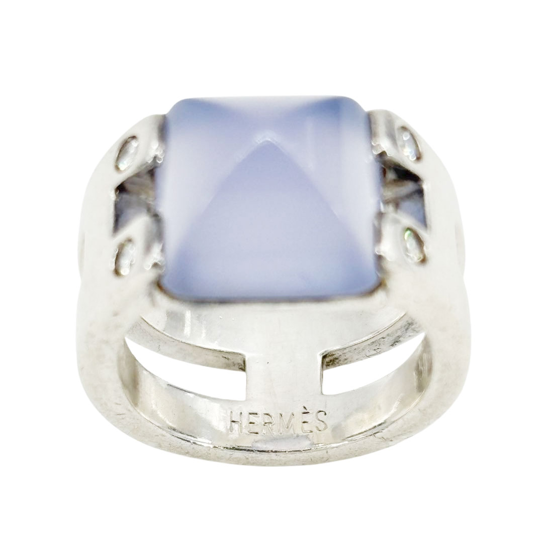 HERMES エルメス リング 指輪 メドール カルセドニー ダイヤモンド4P #50(約9号) 925 シルバー 9.3g