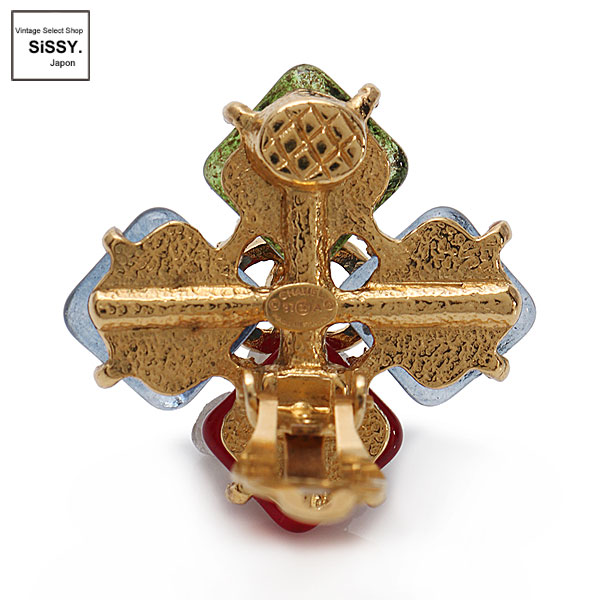 ■シャネル■ イヤリング グリポア ココマーク メタル カラーストーン ゴールド レッド ブルー グリーン 97A 【CHANEL】