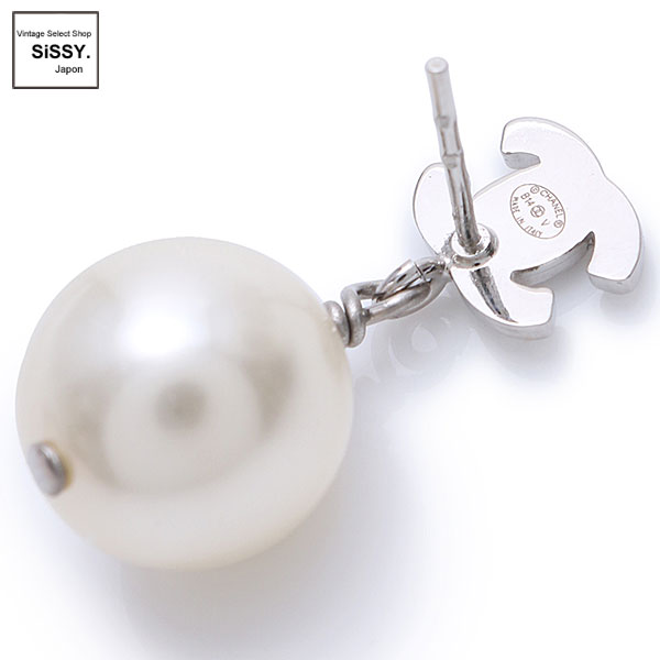 ■シャネル■ ピアス ココマーク ラインストーン フェイクパール ホワイト シルバー クリア B14V 【CHANEL】
