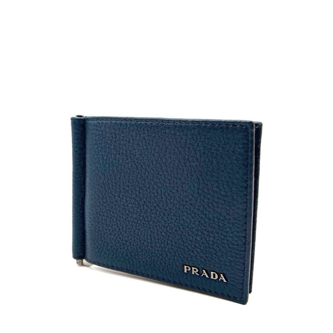 PRADA プラダ マネークリップ 二つ折り財布 カードケース レザー 2MN077 ブルー