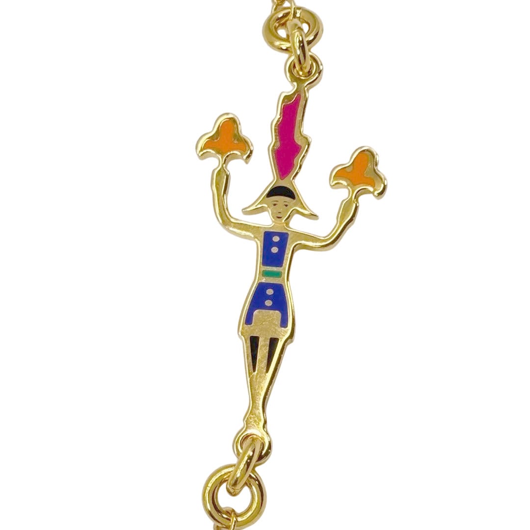 HERMES エルメス ネックレス シュヴァル・グランド・パラード 花火師 ゴールド/カザック(ピンク系) H100005F AH