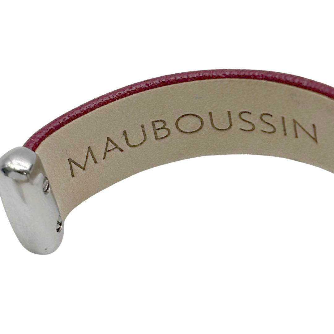 MAUBOUSSIN モーブッサン レディース腕時計 ルール・ドゥ・プルミエ・ジュール・レイヨナン QZ シェル文字盤/11Pダイヤ SS/レザー シルバー/ボルドー