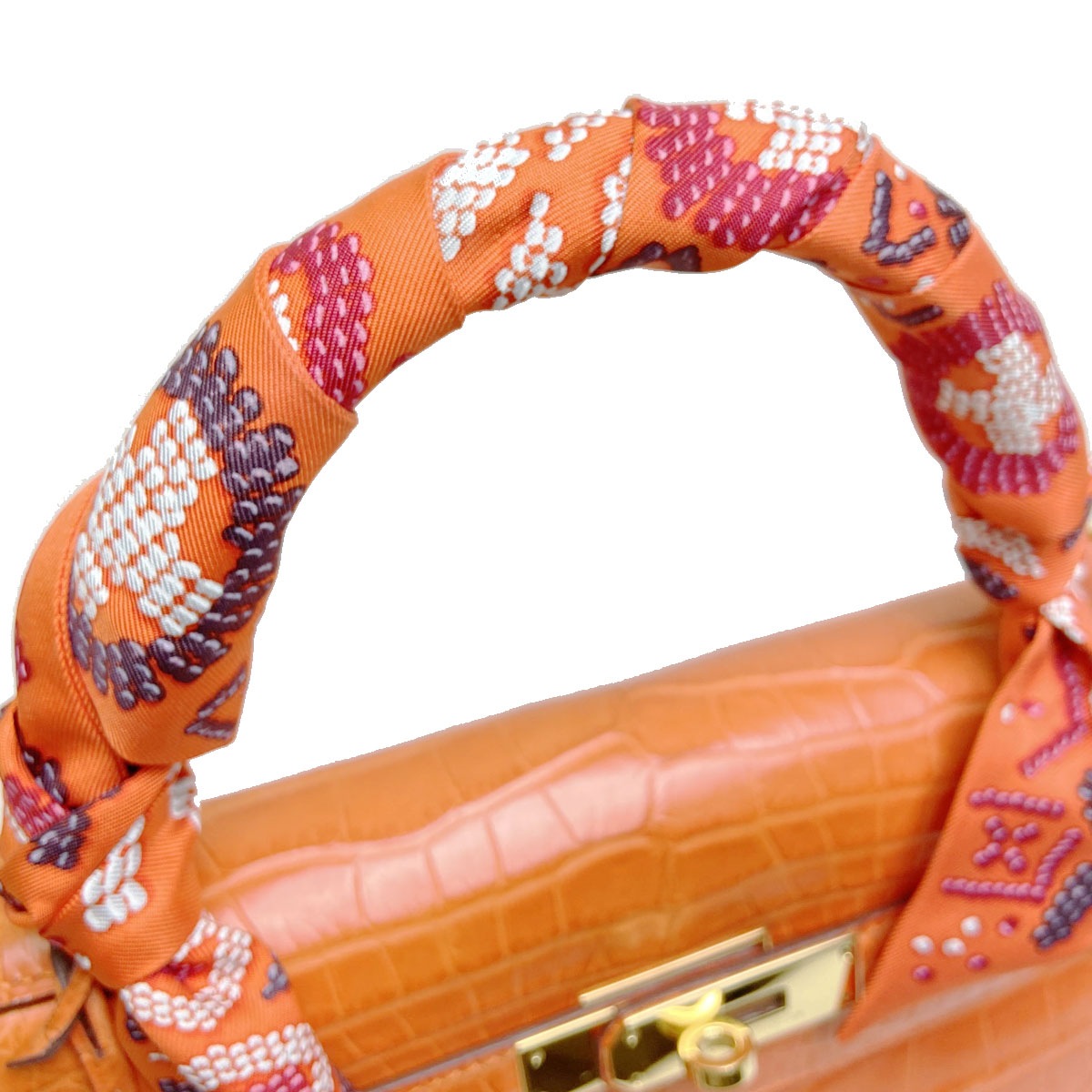 HERMES エルメス ケリー32 2WAYハンドバッグ クロコダイル オレンジ ゴールド金具 □R刻印 (2014年頃製造)