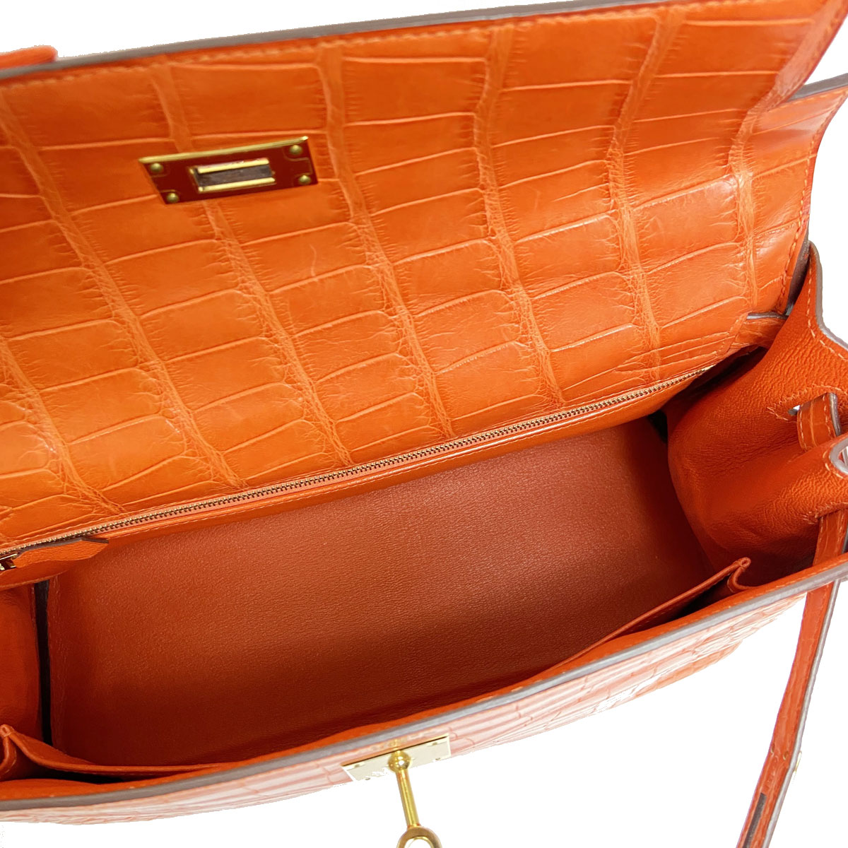 HERMES エルメス ケリー32 2WAYハンドバッグ クロコダイル オレンジ ゴールド金具 □R刻印 (2014年頃製造)