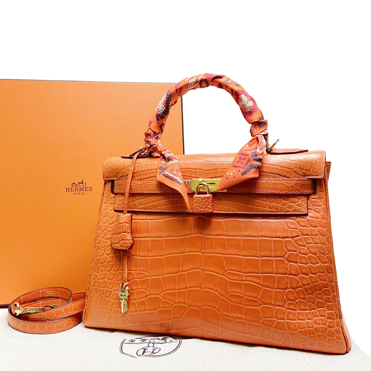 HERMES エルメス ケリー32 2WAYハンドバッグ クロコダイル オレンジ